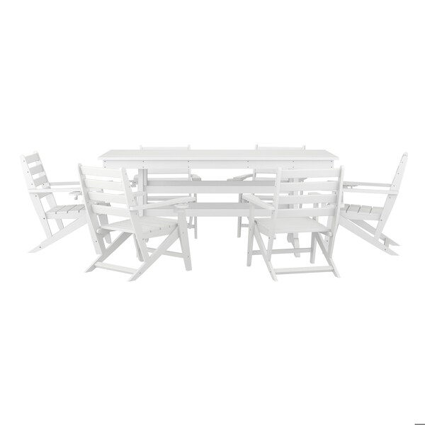 Flash Furniture Tolleson 7 Pc Adirondack Set w/72-in Rectangle Recycled HDPE Table and 6 Chairs w/Cupholders, Wht LE-HMP-158-2037-WHT-GG - main